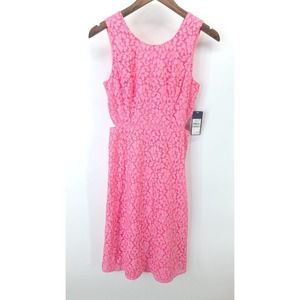 Rachel Roy Womens Elana Pink Lace Midi Cut Out Fit Flare Dress Size 0 Barbiecore
